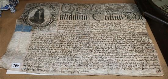 William III manuscript document on parchment, probably relating to Wastdale, Southfleet (seal deficient)